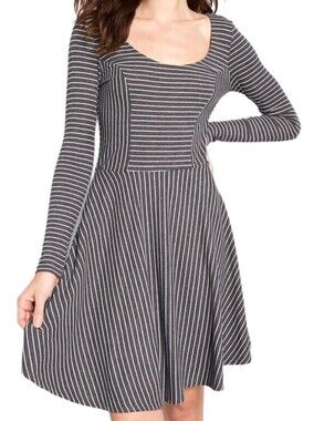 ModCloth Weekend Plans Skater Dress Striped Long-Sleeve Fit & Flare Dress